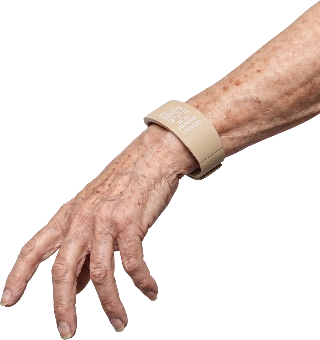 The Cadence band worn on an older person's wrist